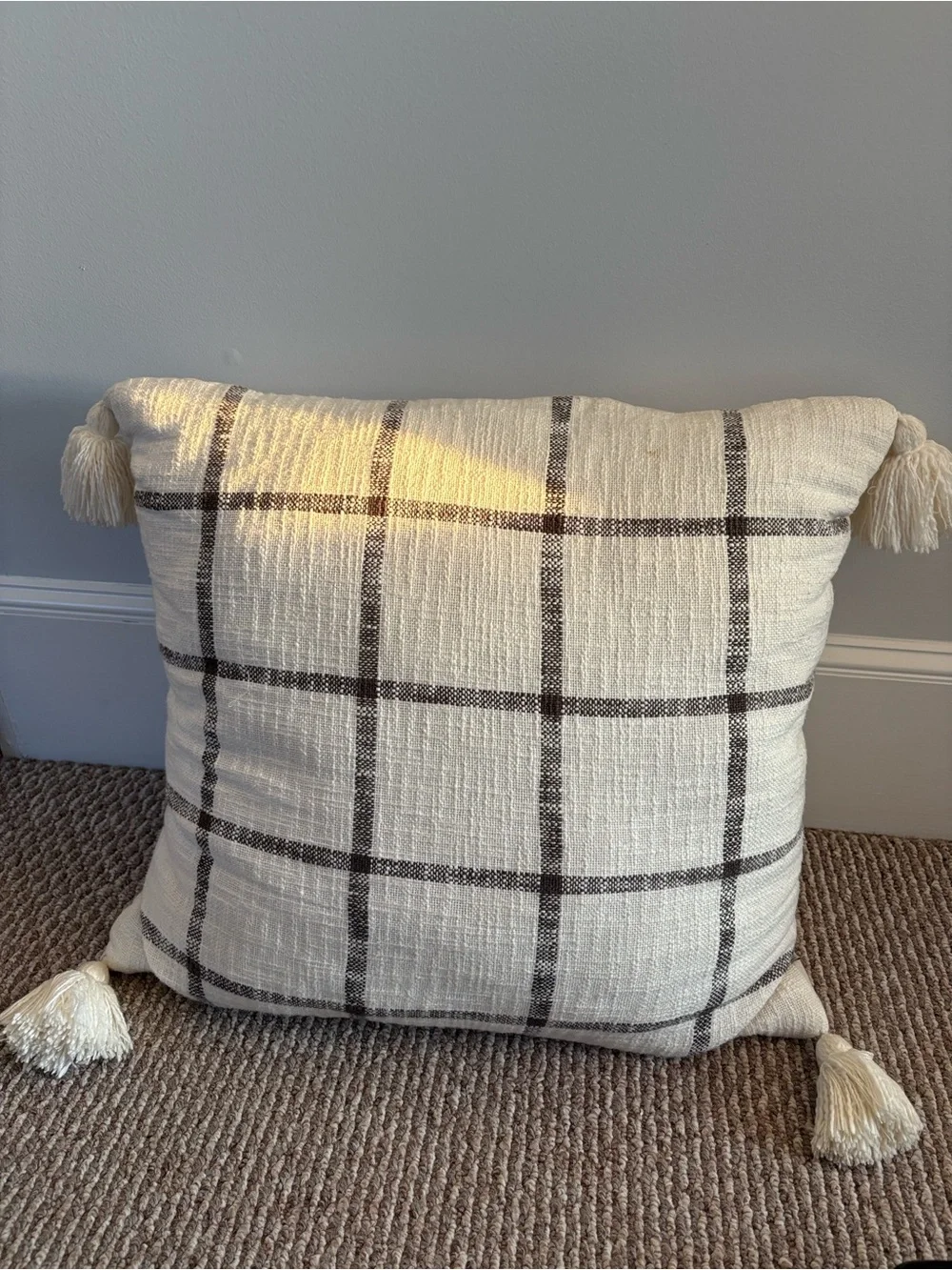 Hearth & Hand Decorative Plaid Tassel Pillow 24”x24”